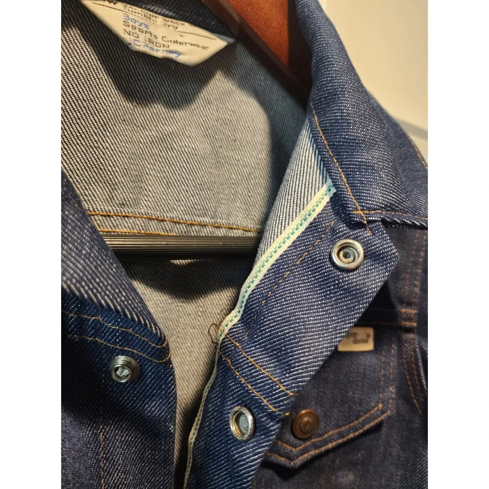 Vintage 70s JCPenney Super Denim Boys Trucker Jacket Selvedge Blue Dark Wash